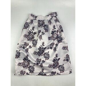 Haoduoyi Women's M Pleated White with Black Rose Knee Length Skirt